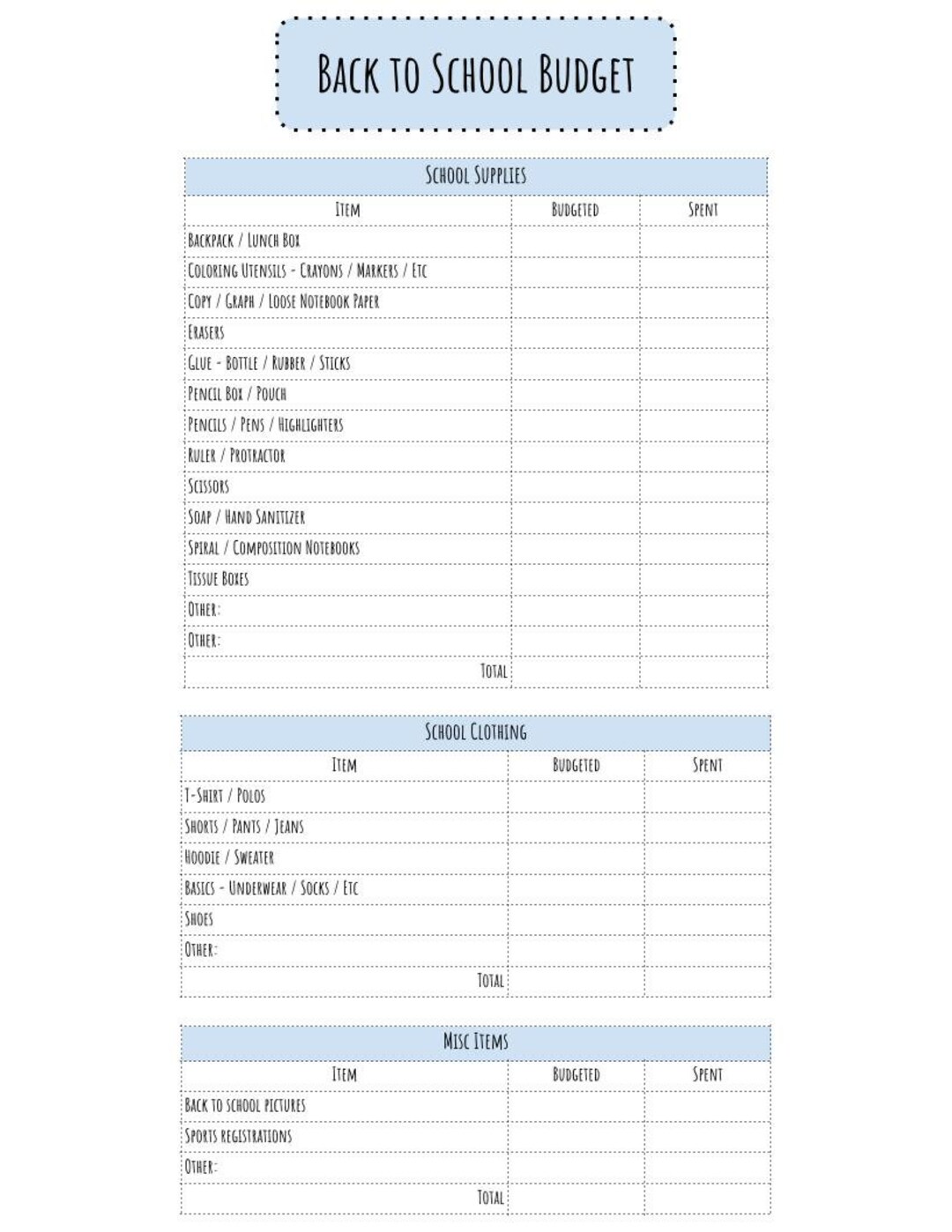 Back to school budget planning