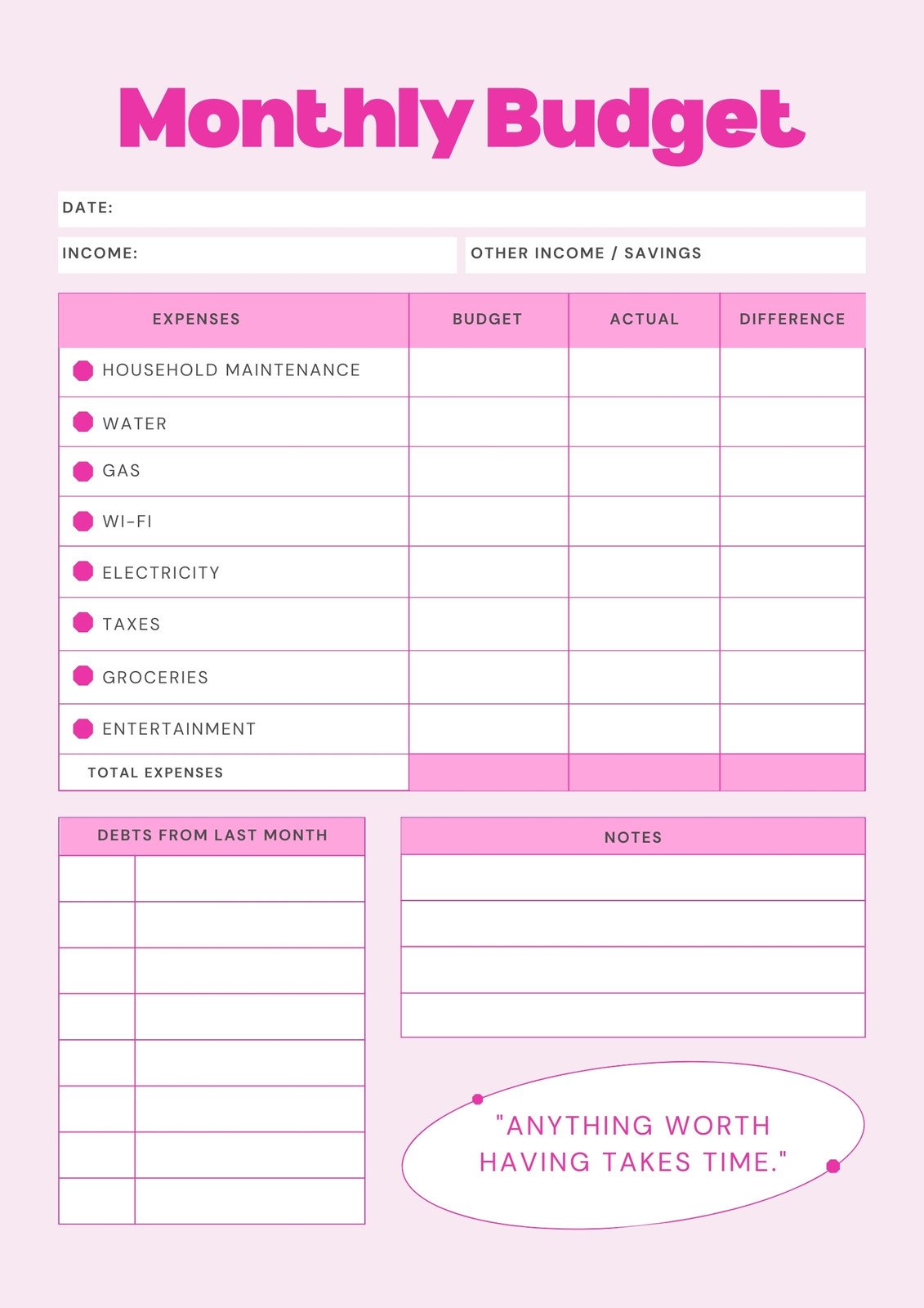 Clean budget planner template