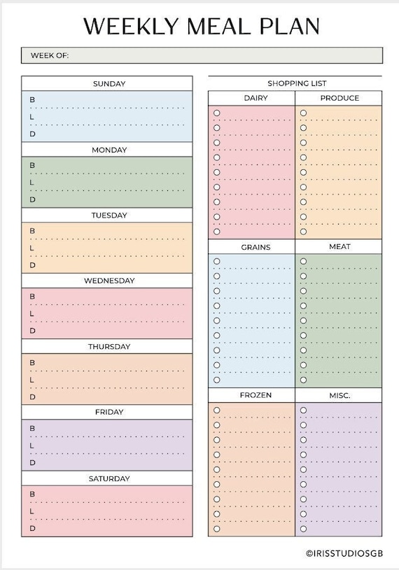Meal planning and grocery list template
